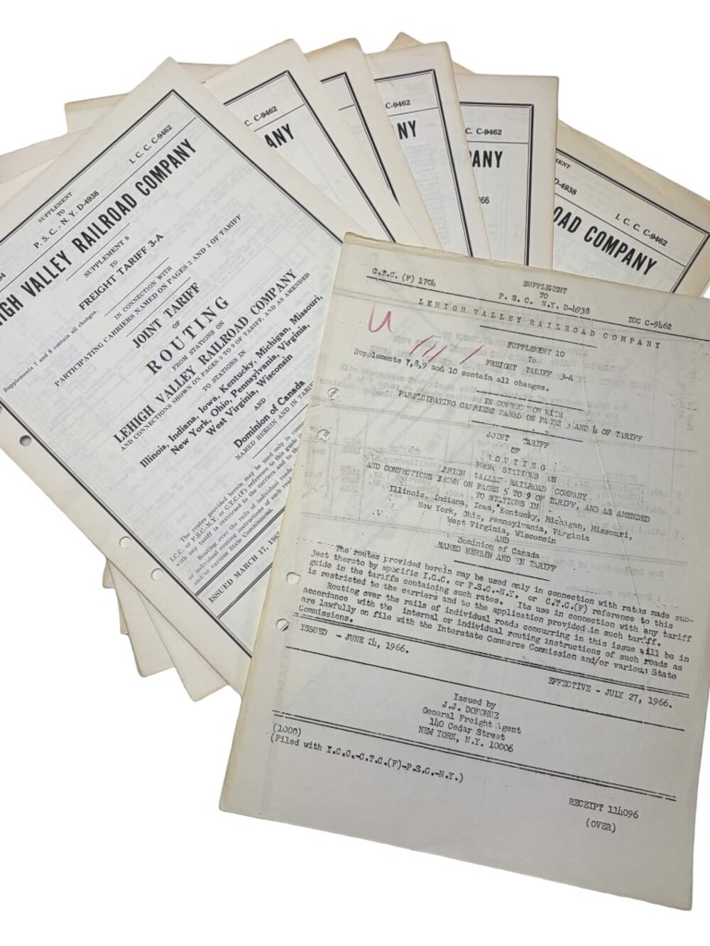 8 Pcs Vintage Lehigh Valley Railroad Company Routing Tariff Collection 1964-1970